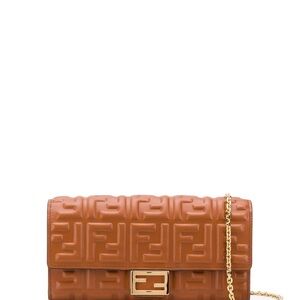 Fendi Baguette Wallet On Chain - Brown Leather Bag w/ Gold Chain